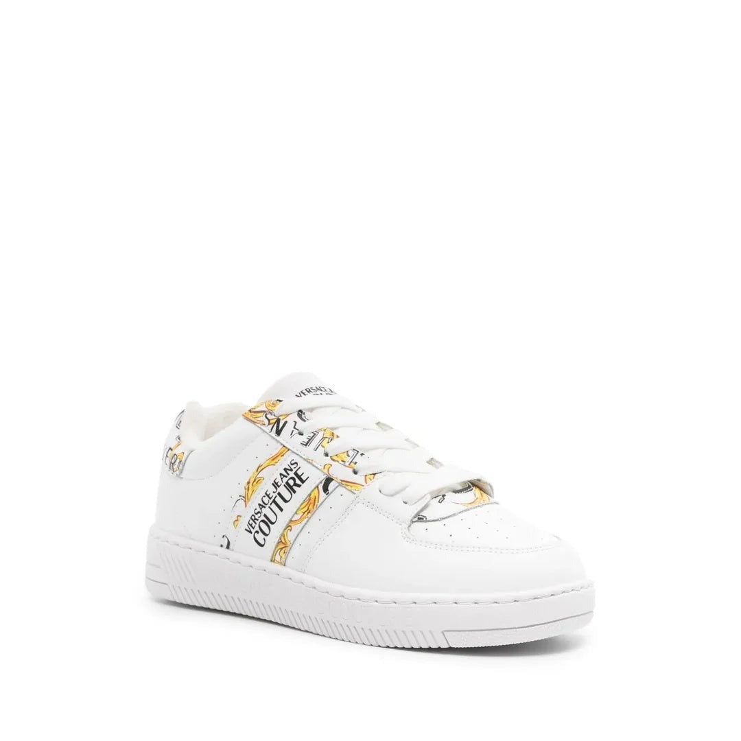 Versace Jeans Couture Leather Meyssa Sneakers - White with gold baroque print