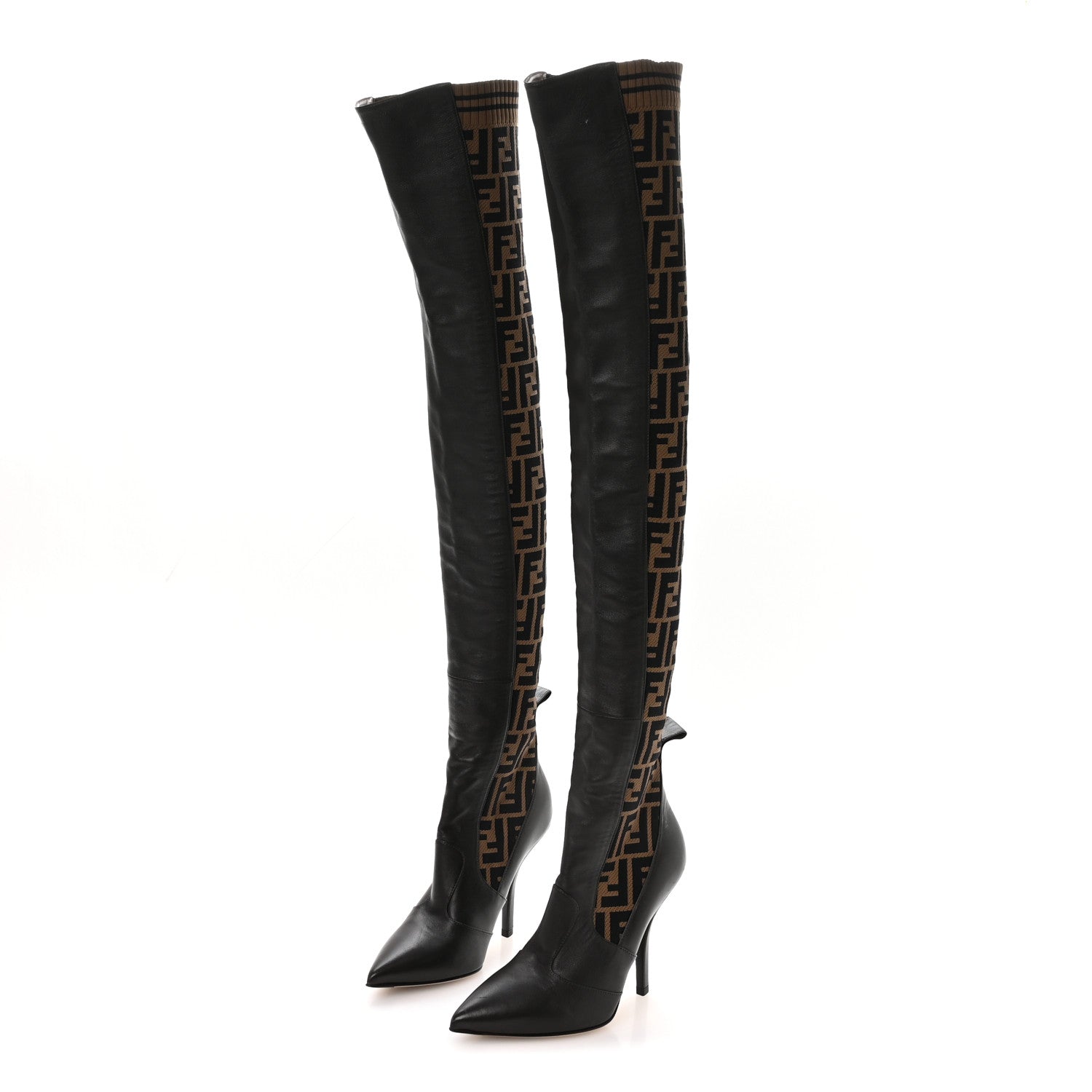 FENDI FF ROCKOKO NAPPA MICROFIBER THIGH HIGH BOOT EBANO TOBACCO