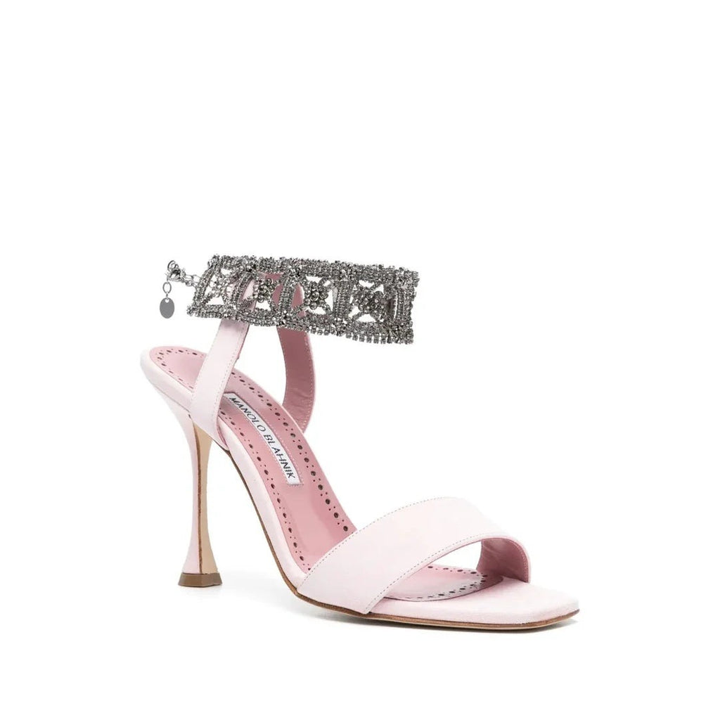 Manolo Blahnik Vierasan Crossover-Strap Heeled Sandals - Pink (different model - crystal ankle cuff)