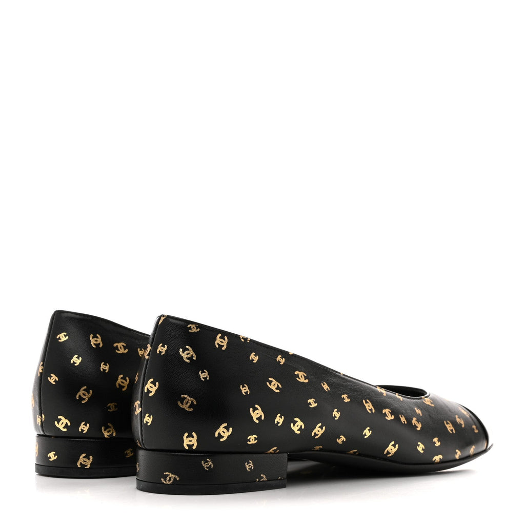 CHANEL CAP TOE BALLERINA FLATS PATENT CALFSKIN BLUE