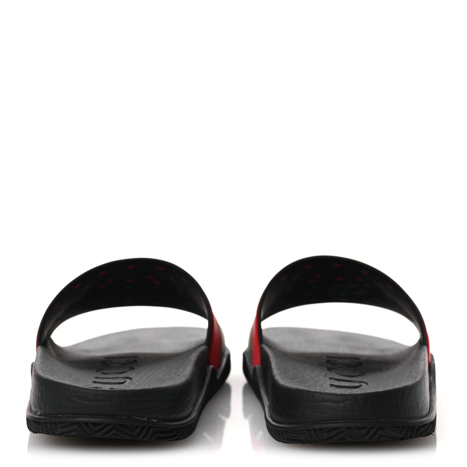 GUCCI RUBBER WEB INTERLOCKING G SLIDE SANDALS BLACK GREEN WHITE