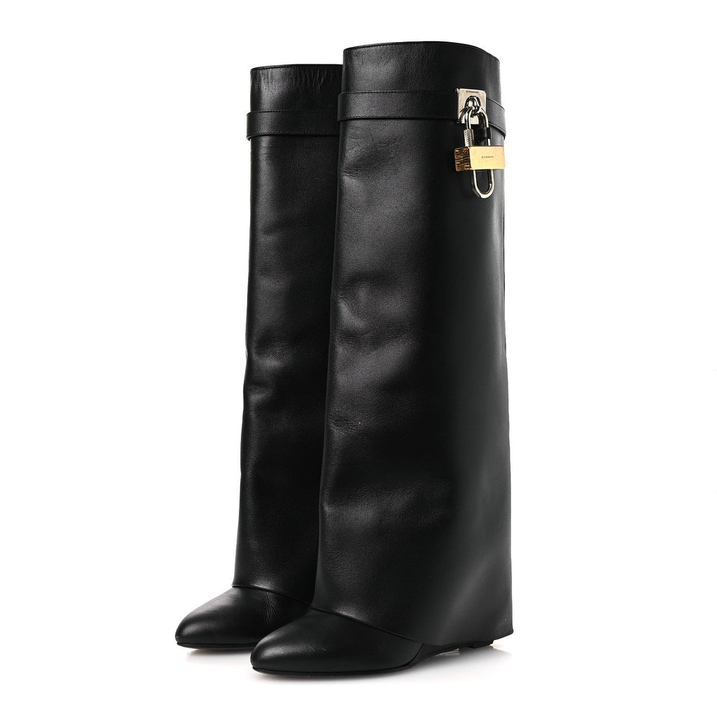 GIVENCHY BOX CALFSKIN SHARK LOCK PANT BOOT NATURAL BLACK