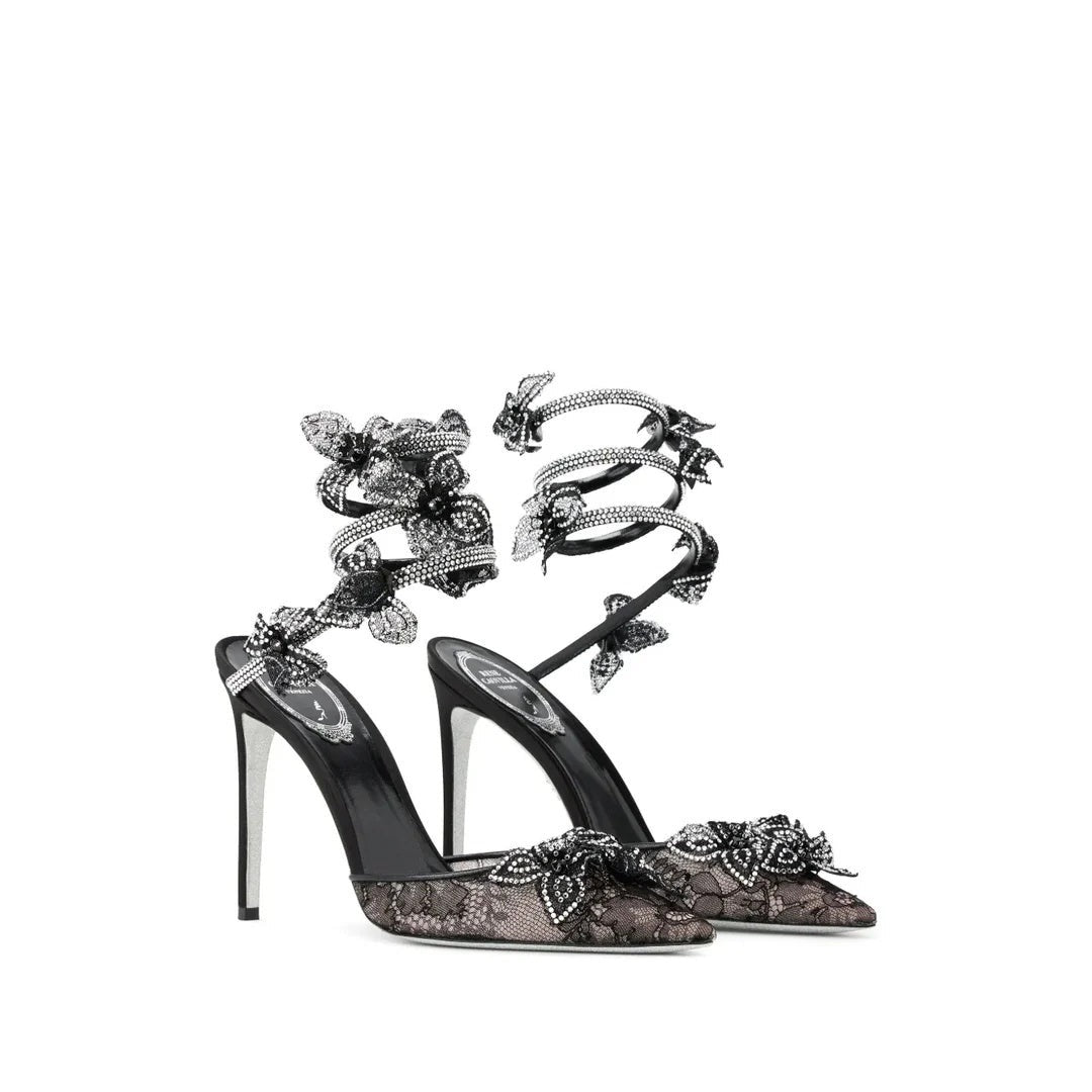 René Caovilla Floriane Sandal Blue Lace - Black Lace (different style - pointed toe)