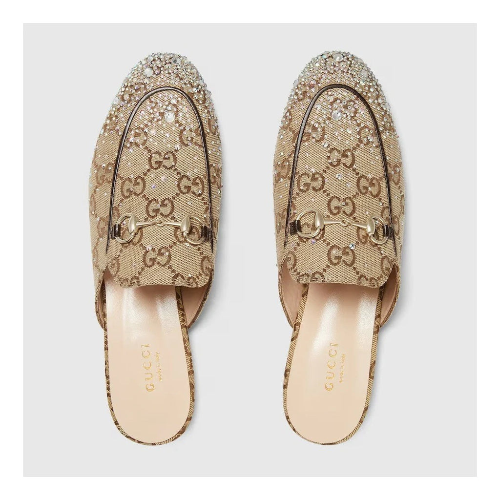 Gucci Glitter Princetown Slippers - Beige/Brown GG