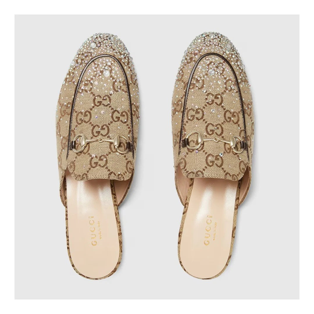 Gucci Glitter Princetown Slippers - Beige/Brown GG