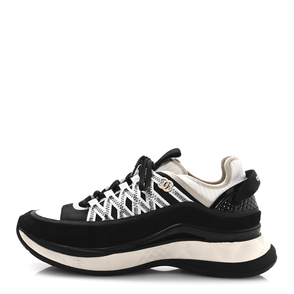 CHANEL FABRIC SUEDE CALFSKIN CC SNEAKERS PINK BEIGE PINK & BLACK & WHITE