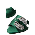 Manolo Blahnik Crystal-Embellished Satin Mules - Green