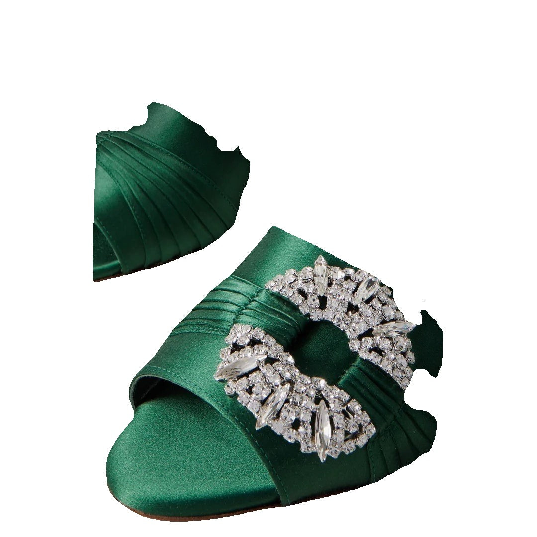 Manolo Blahnik Crystal-Embellished Satin Mules - Green