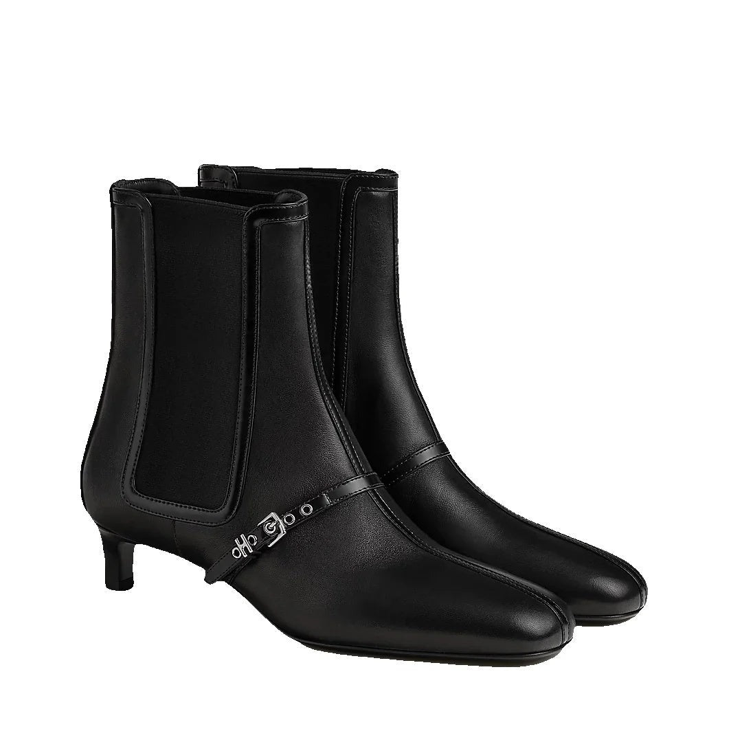 Hermès Lisa 55 Ankle Boot - Black Chelsea kitten heel