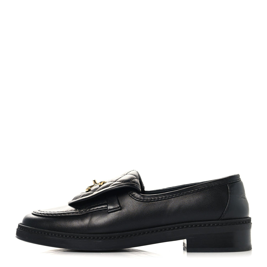 CHANEL CC TURNLOCK LOAFERS QUILTED LEATHER BLACK LGHW