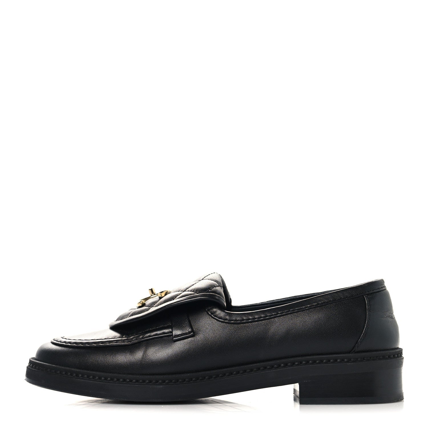 CHANEL CC TURNLOCK LOAFERS QUILTED LEATHER BLACK LGHW