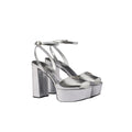 Prada Satin Crystal Triangle Logo Platform Sandals Cristal - Silver