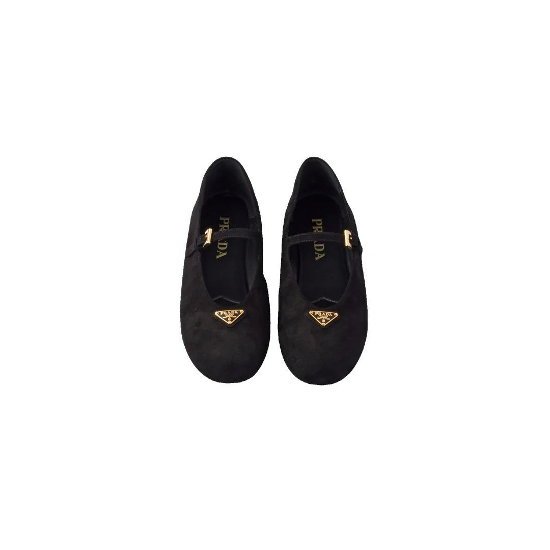 Prada Brushed Leather Ballerinas - Black