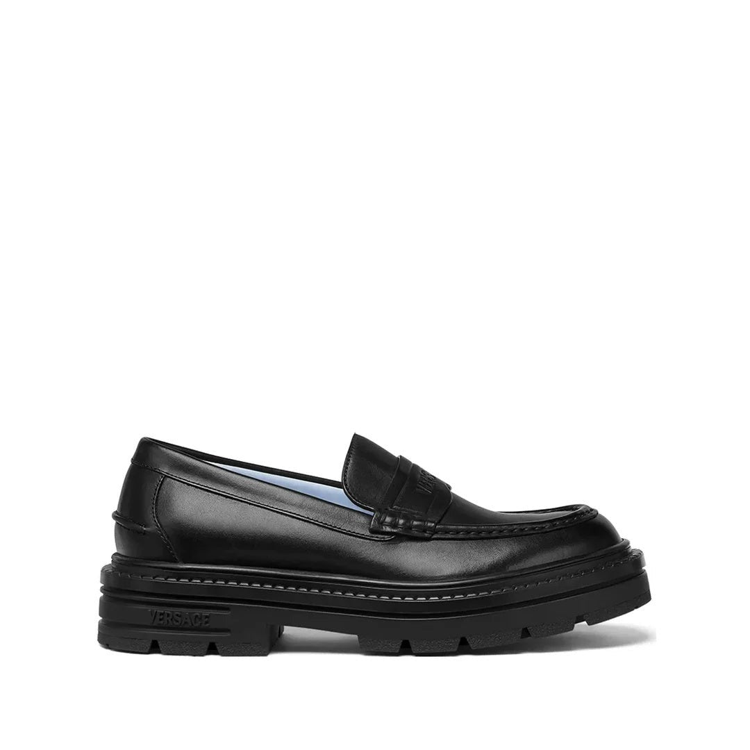 Versace Rovere Guanto Leather Loafers - Black