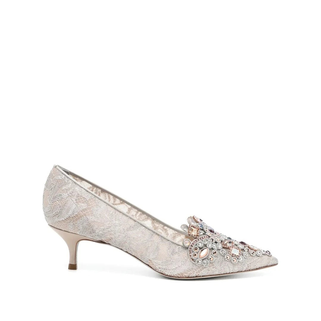 René Caovilla Cinderella 110mm Slingback Pump - Beige/Silver
