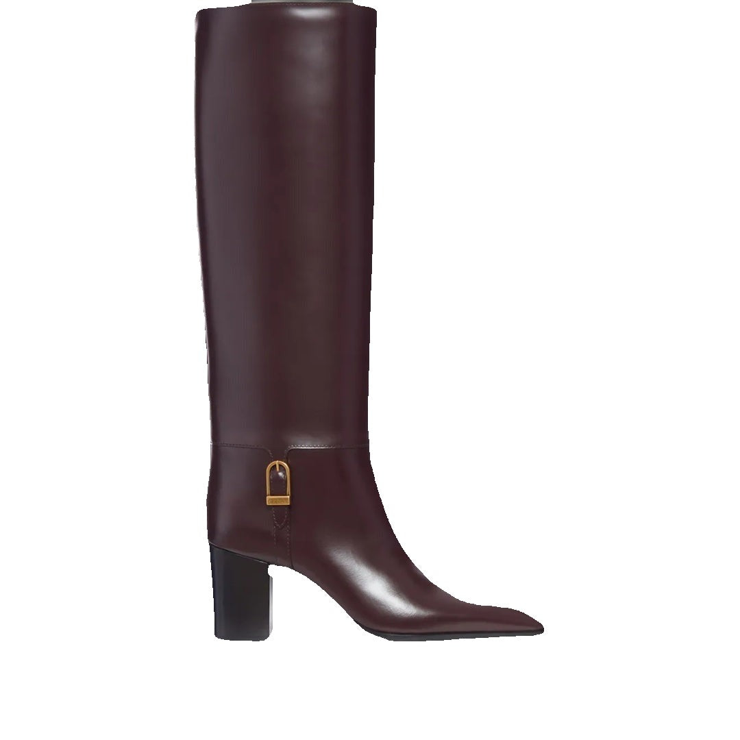 Saint Laurent 70mm Buckle-Detail Calf-Leather Boots - Burgundy