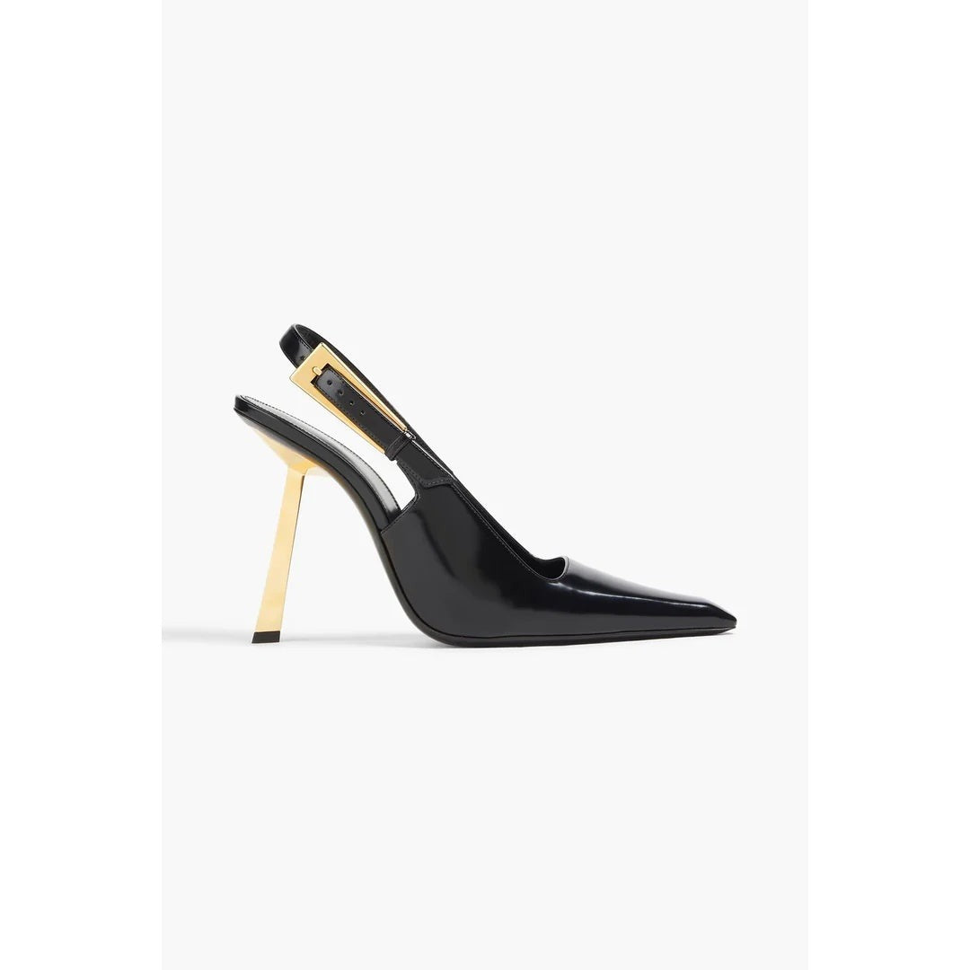 Saint Laurent P.A.R.I.S. Slingback Pumps Marron Glace - Silver/Black