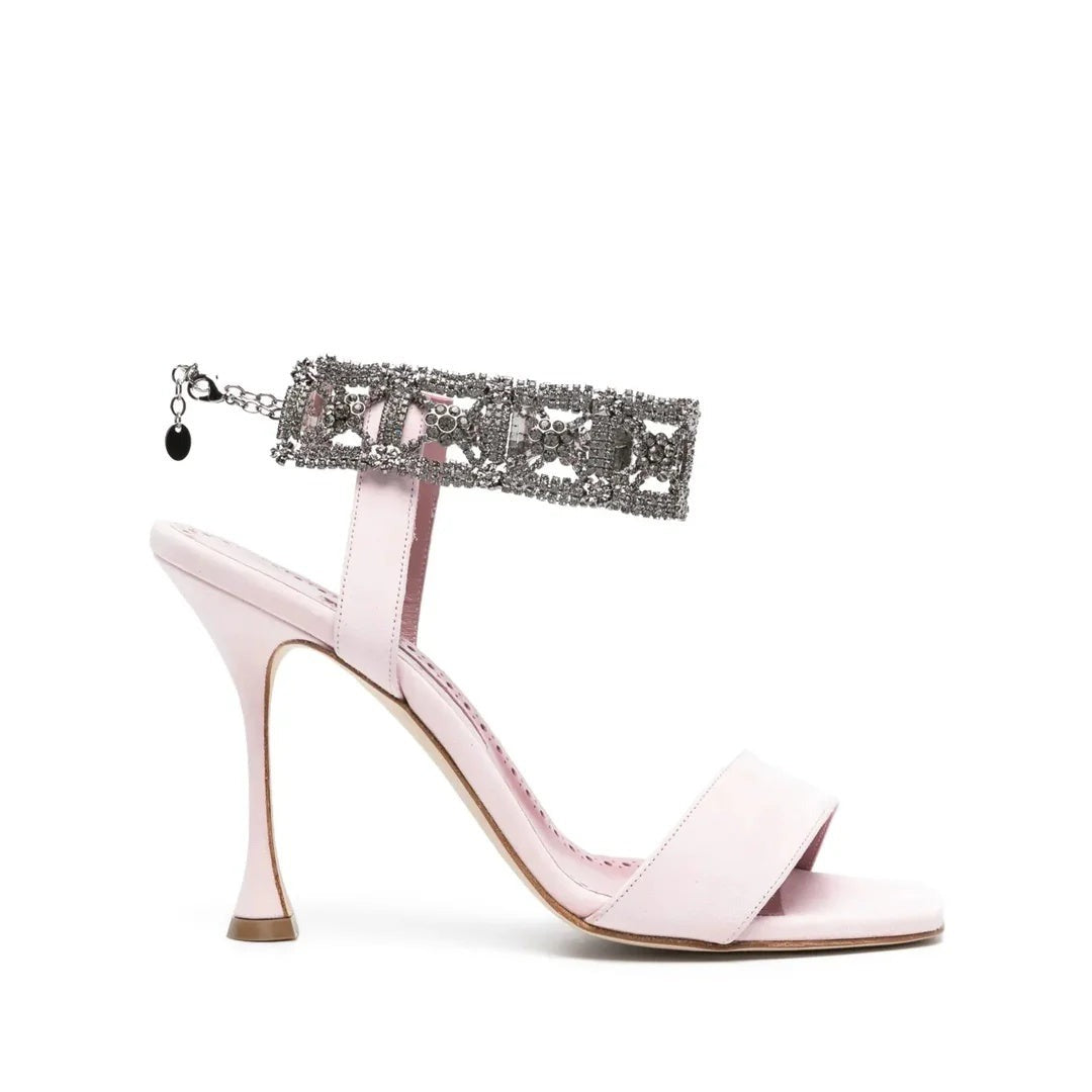Manolo Blahnik Vierasan Crossover-Strap Heeled Sandals - Pink (different model - crystal ankle cuff)