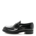 PRADA SPAZZOLATO TRIANGLE LOGO MONOLITH POINTY LOAFERS BLACK