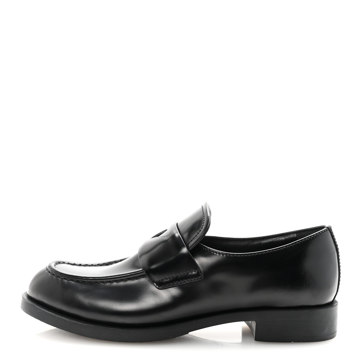 PRADA SPAZZOLATO TRIANGLE LOGO MONOLITH POINTY LOAFERS BLACK