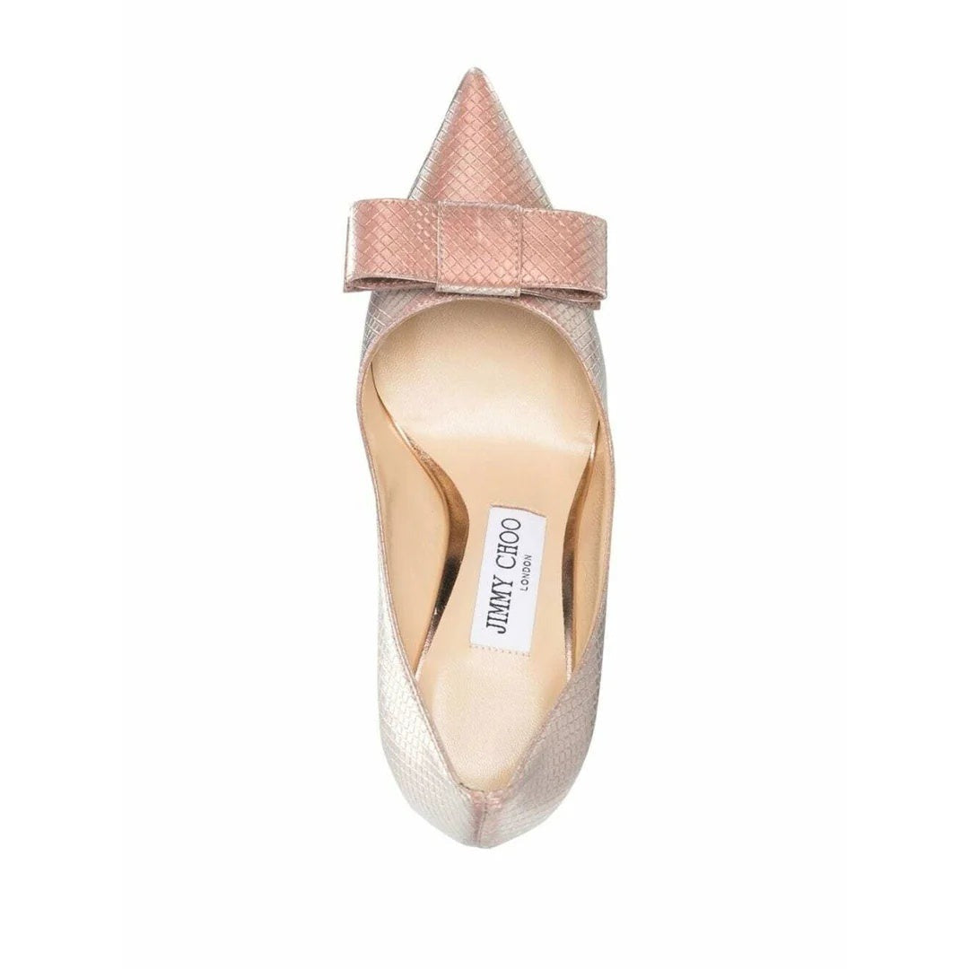 Jimmy Choo Livi 85 Gingham Bow Wedge Mules - Rose Gold/Pink