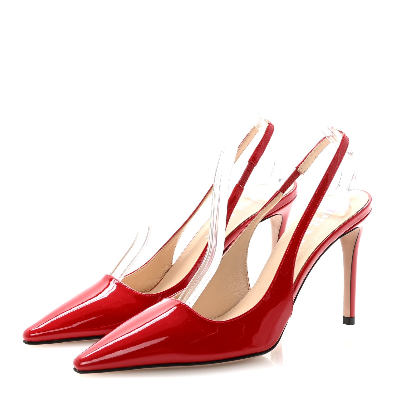 LOUIS VUITTON LAMBSKIN PATENT ROMY SLINGBACK PUMPS RED