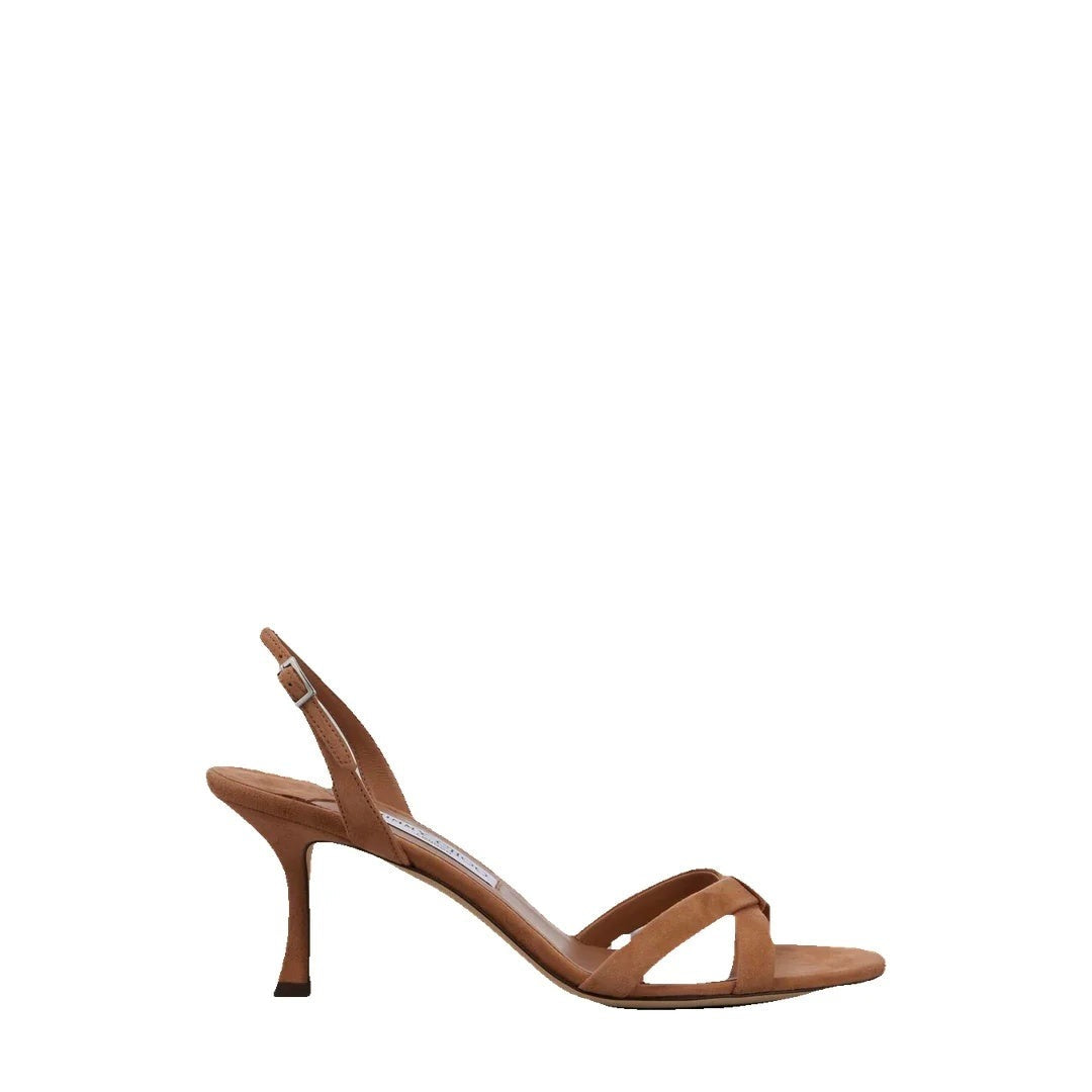 Jimmy Choo 110mm Elsy Flower Leather Wedge Sandals - Tan/Brown