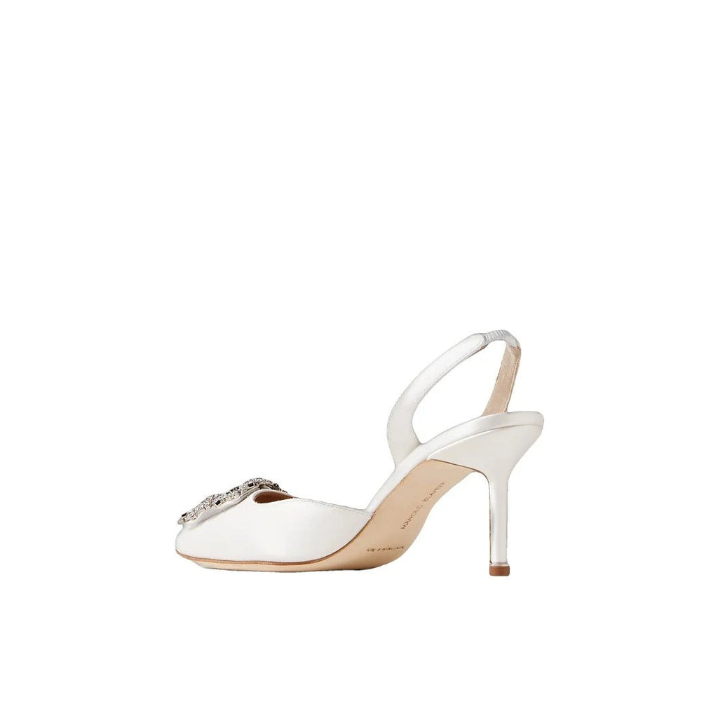 Manolo Blahnik Gibsli 70 Embellished Crepe Slingback Pumps - White