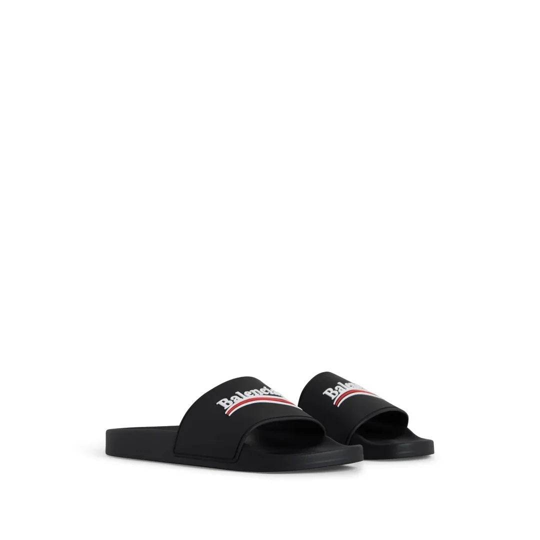 Balenciaga Logo-Embossed Pool Slides - Black