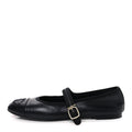 CHANEL PEARL STUDDED MARY JANE FLATS LAMBSKIN BLACK