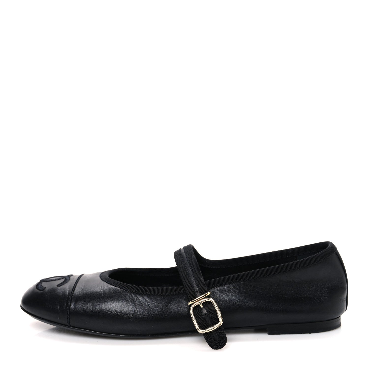 CHANEL PEARL STUDDED MARY JANE FLATS LAMBSKIN BLACK