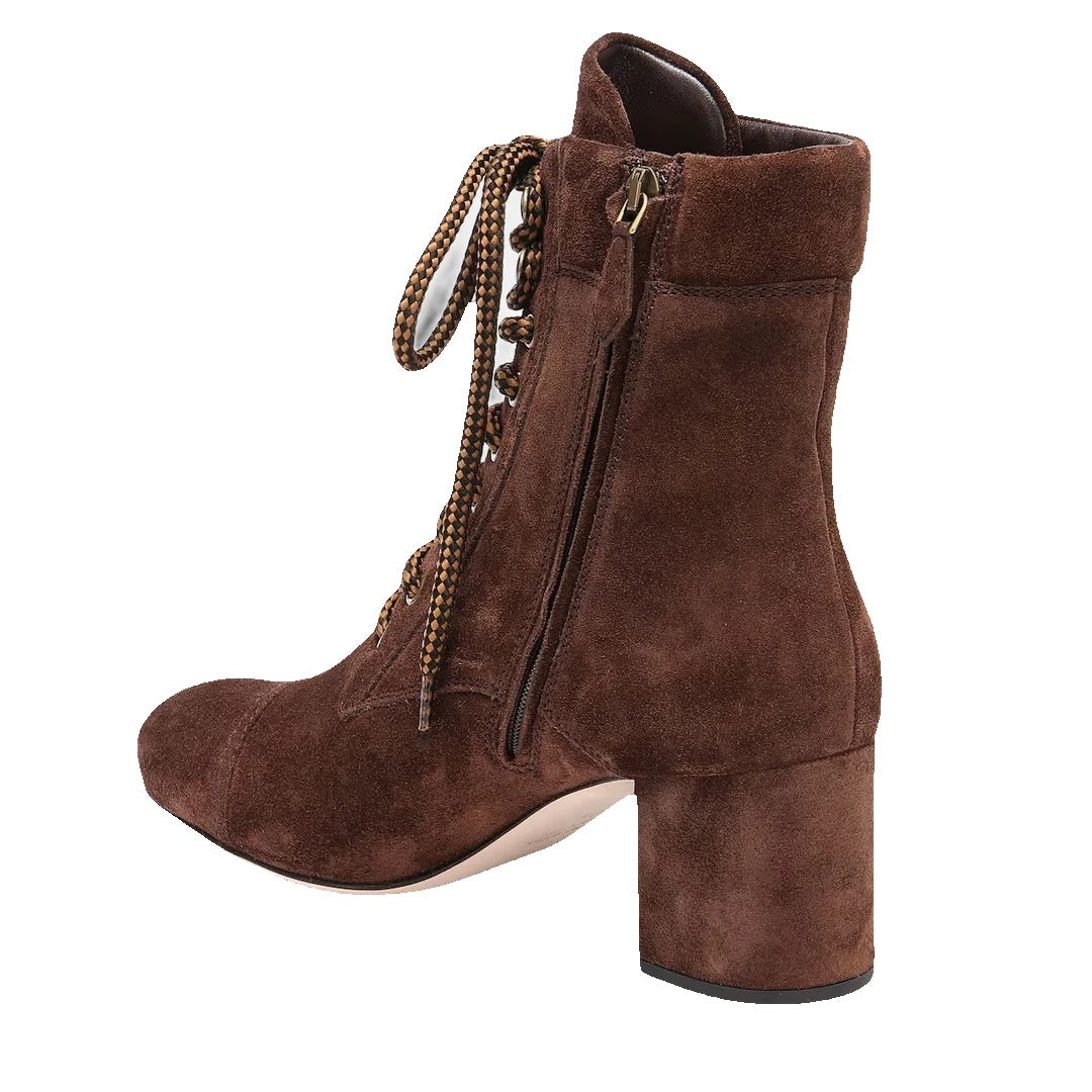 Miu Miu Shearling Suede Ankle Boot Deserto - Brown Lace-Up