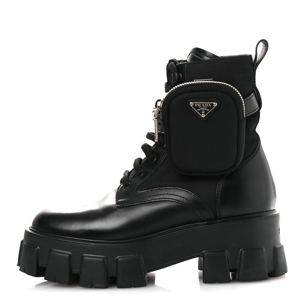 PRADA MONOLITH NYLON POUCH POCKET BOOTS BLACK
