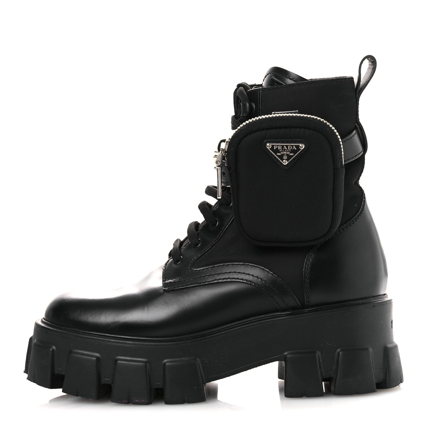 PRADA MONOLITH NYLON POUCH POCKET BOOTS BLACK