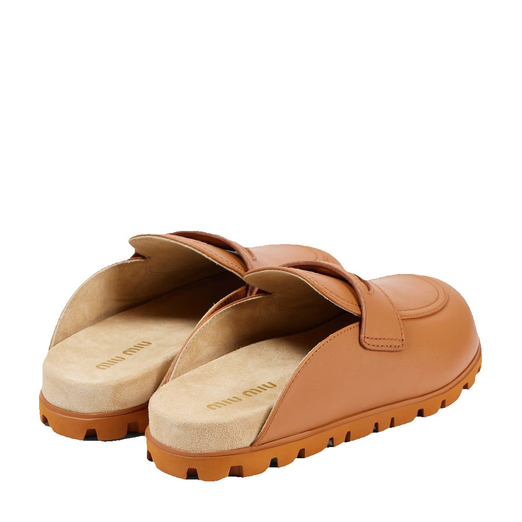 Miu Miu Foule Leather Mules - Brown