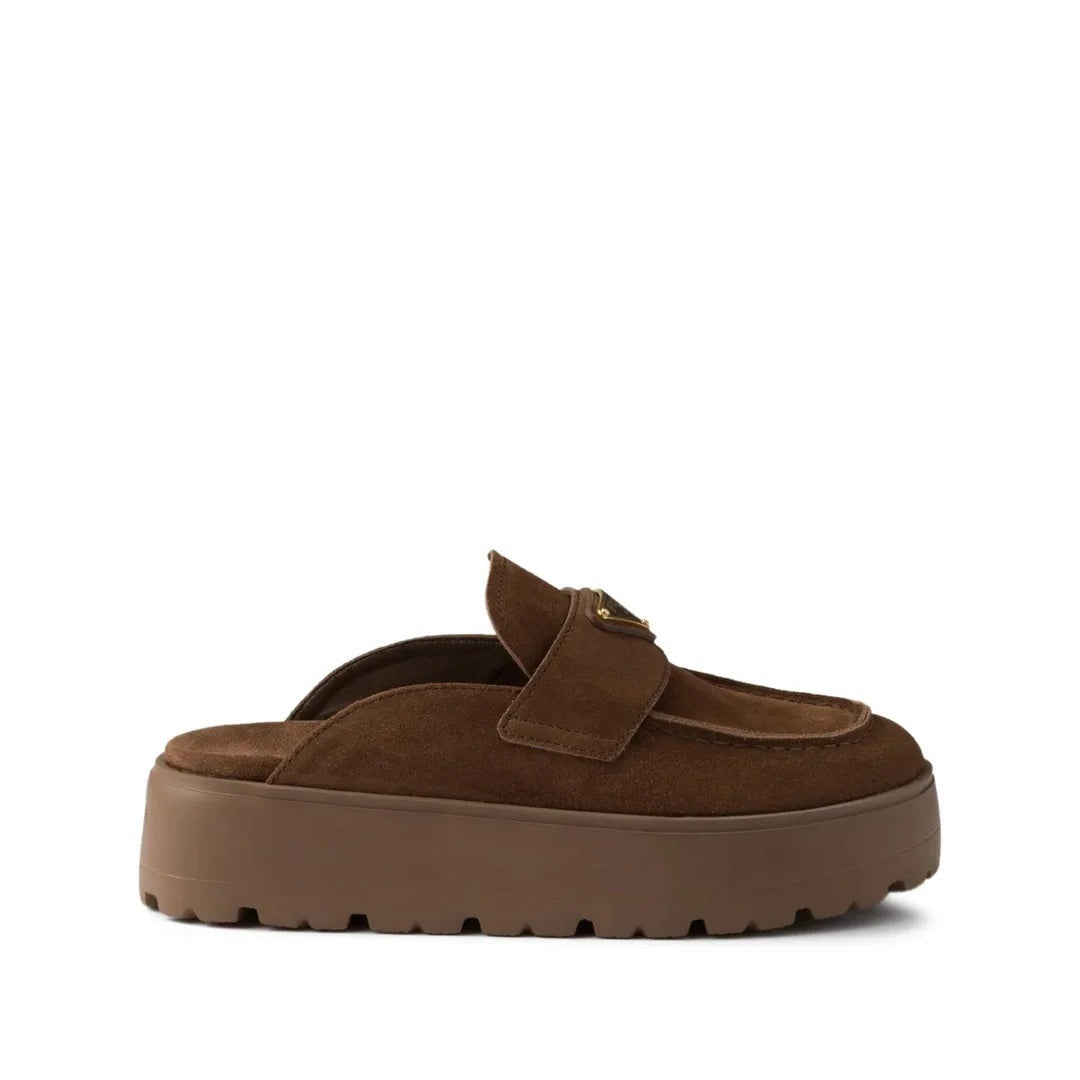 Prada Suede Mules - Brown with platform sole