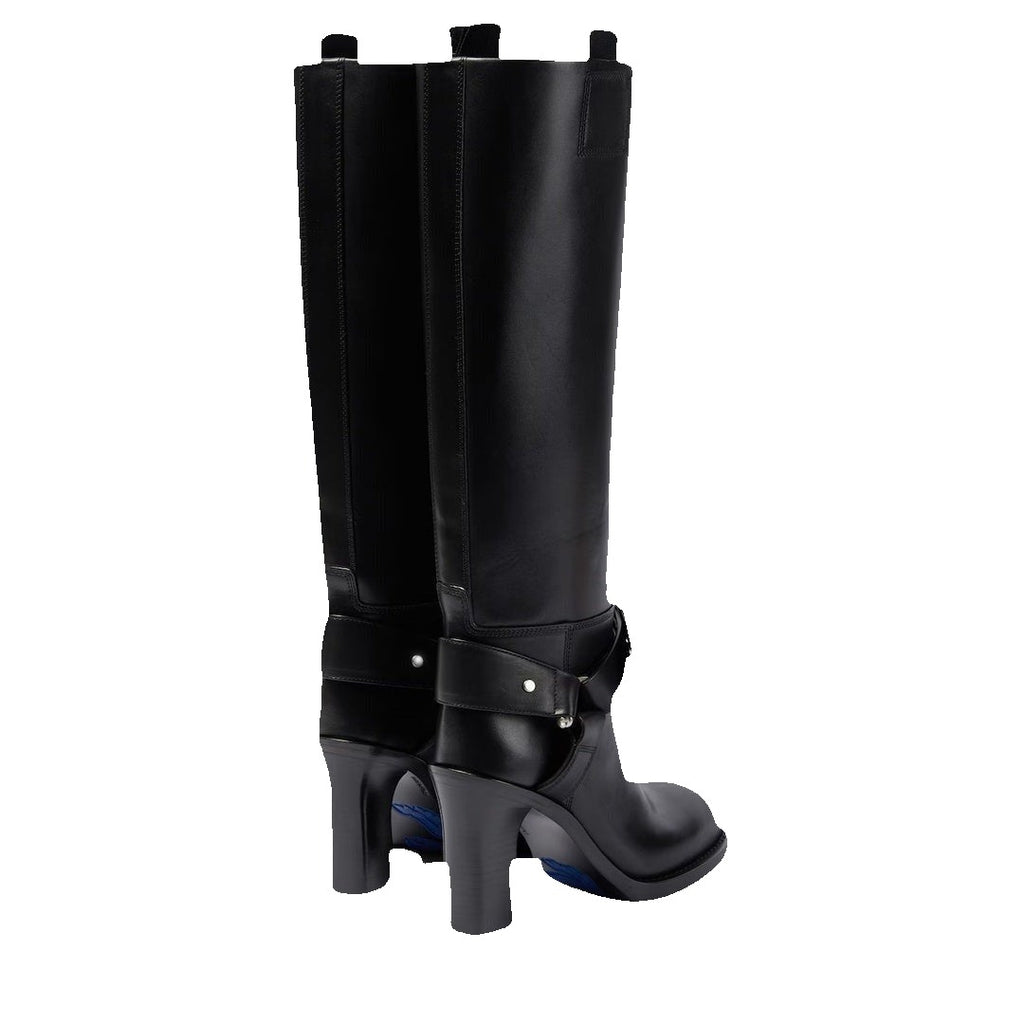 Burberry Saddle Knee-High Leather Boots - Black