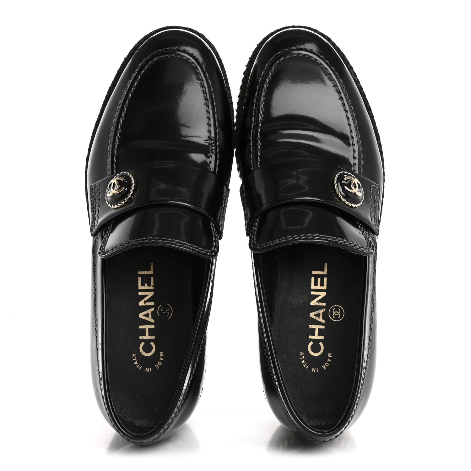 CHANEL CALFSKIN CC PLATFORM LOAFERS BLACK