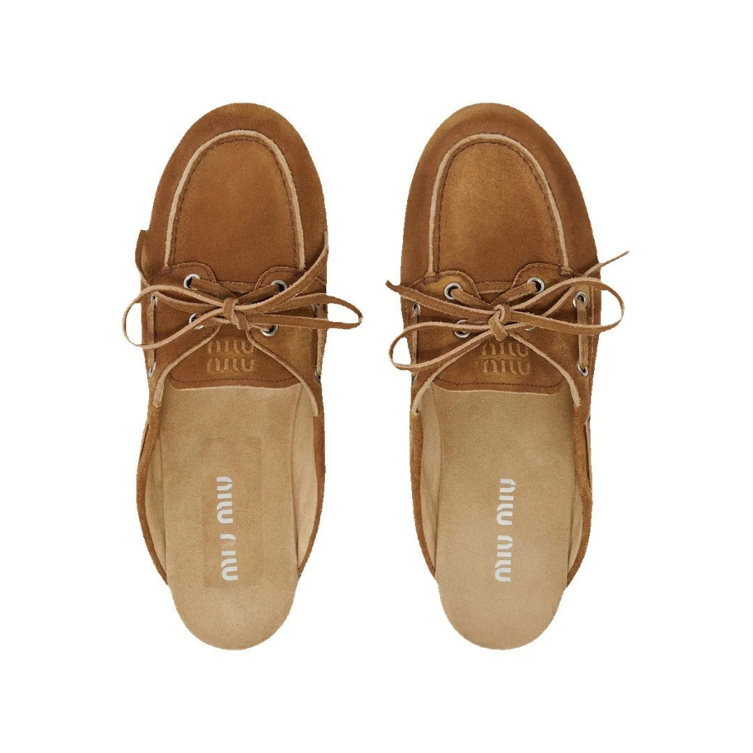 Miu Miu Foule Leather Mules - Tan Suede
