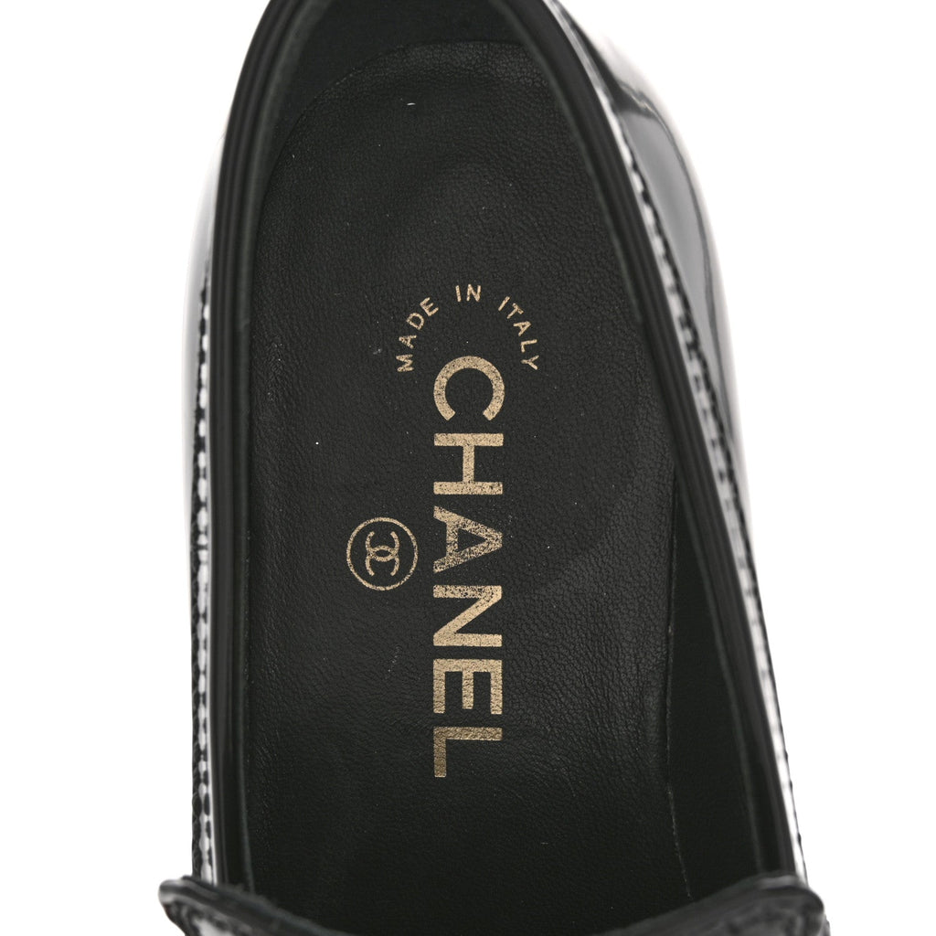 CHANEL CALFSKIN CC PLATFORM LOAFERS BLACK