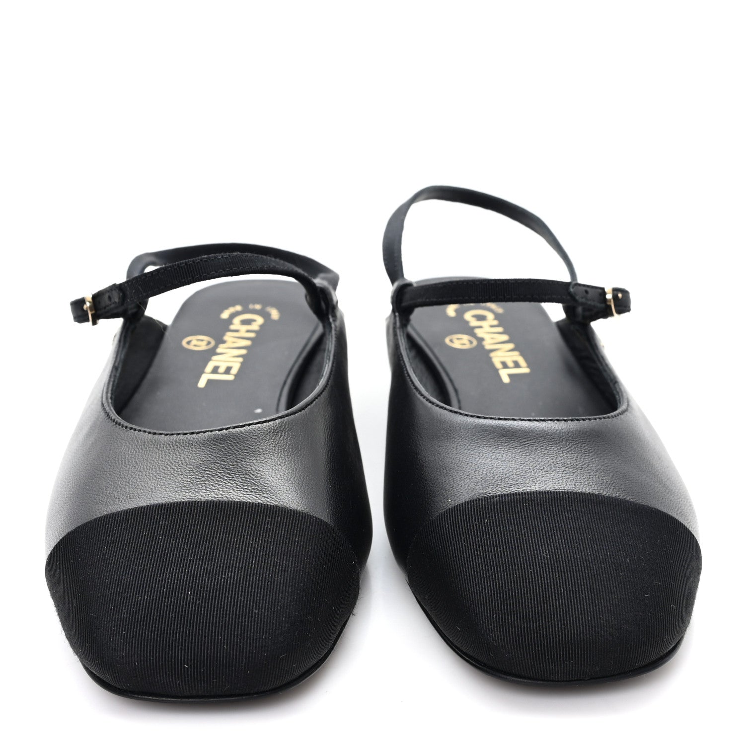 CHANEL SATIN CRYSTAL LAMBSKIN GROSGRAIN BOW CC SLINGBACK FLATS BLACK SLINGBACK WITH PEARLS