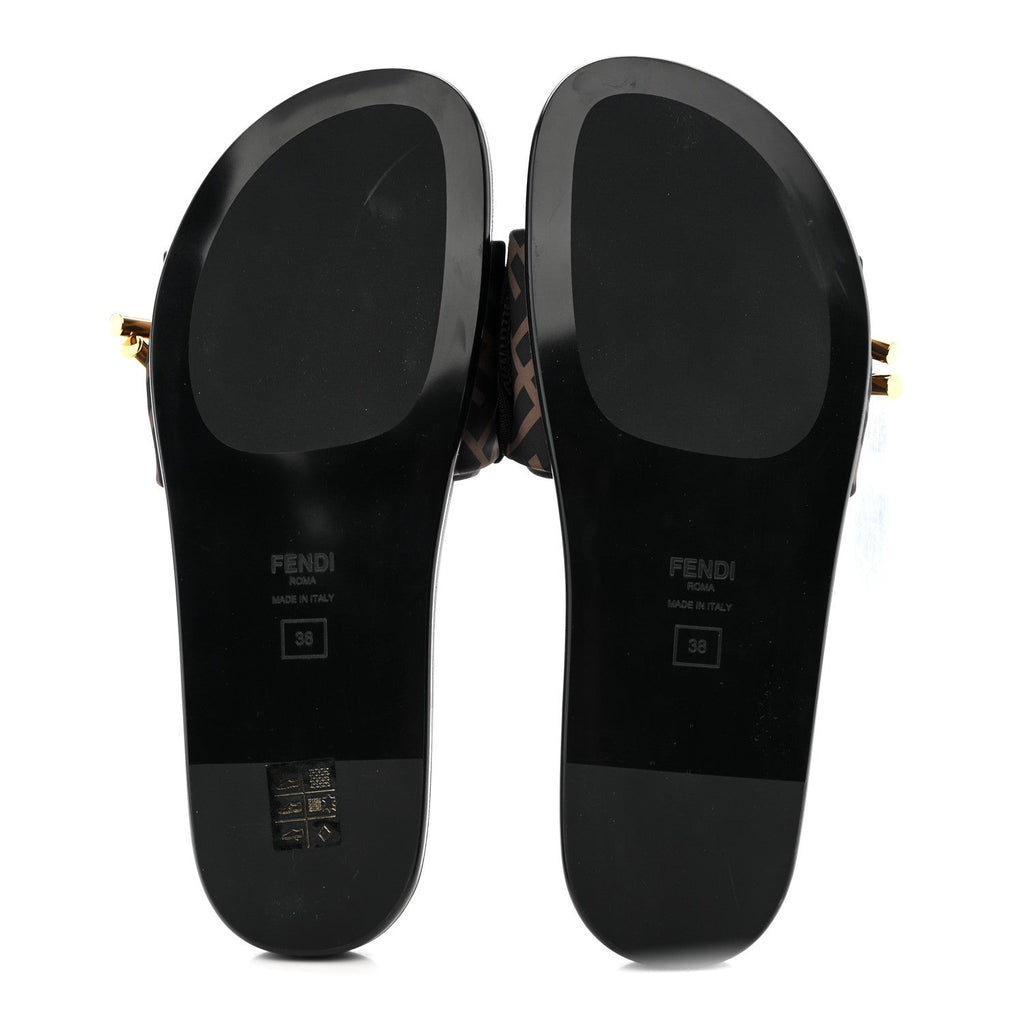 FENDI FEEL SATIN SLIDE SANDALS BLACK & WHITE