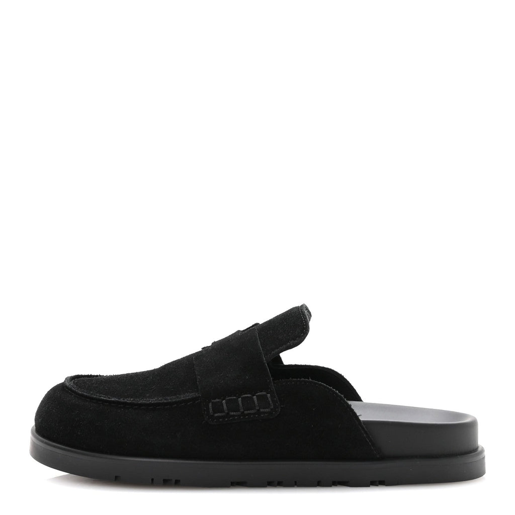 HERMÈS HERMES SUEDE CALFSKIN GO MULE BLACK WITH WHITE SHEARLING