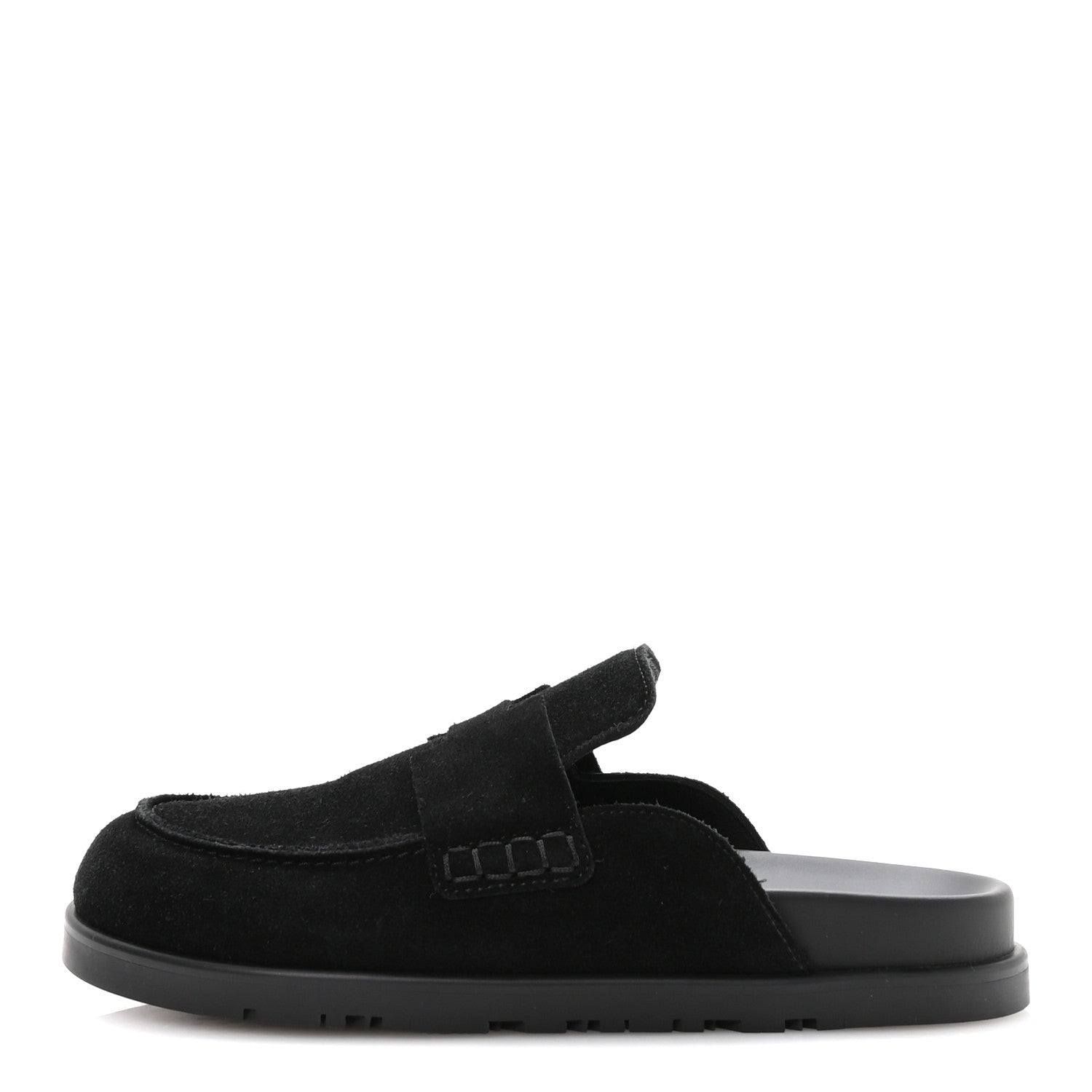 HERMÈS HERMES SUEDE CALFSKIN GO MULE BLACK WITH WHITE SHEARLING