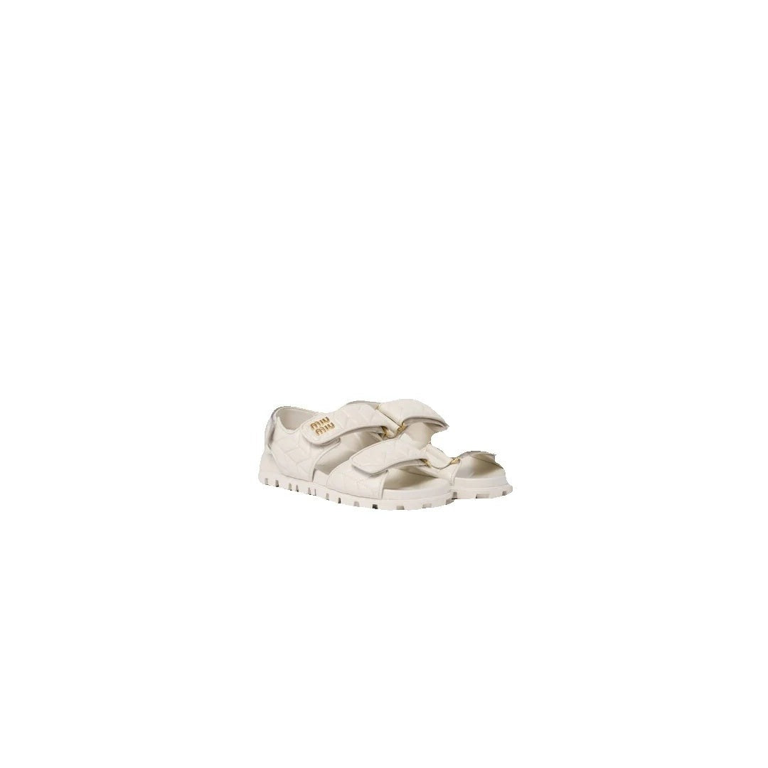 Miu Miu Nappa Matelasse Sporty Sandal - White