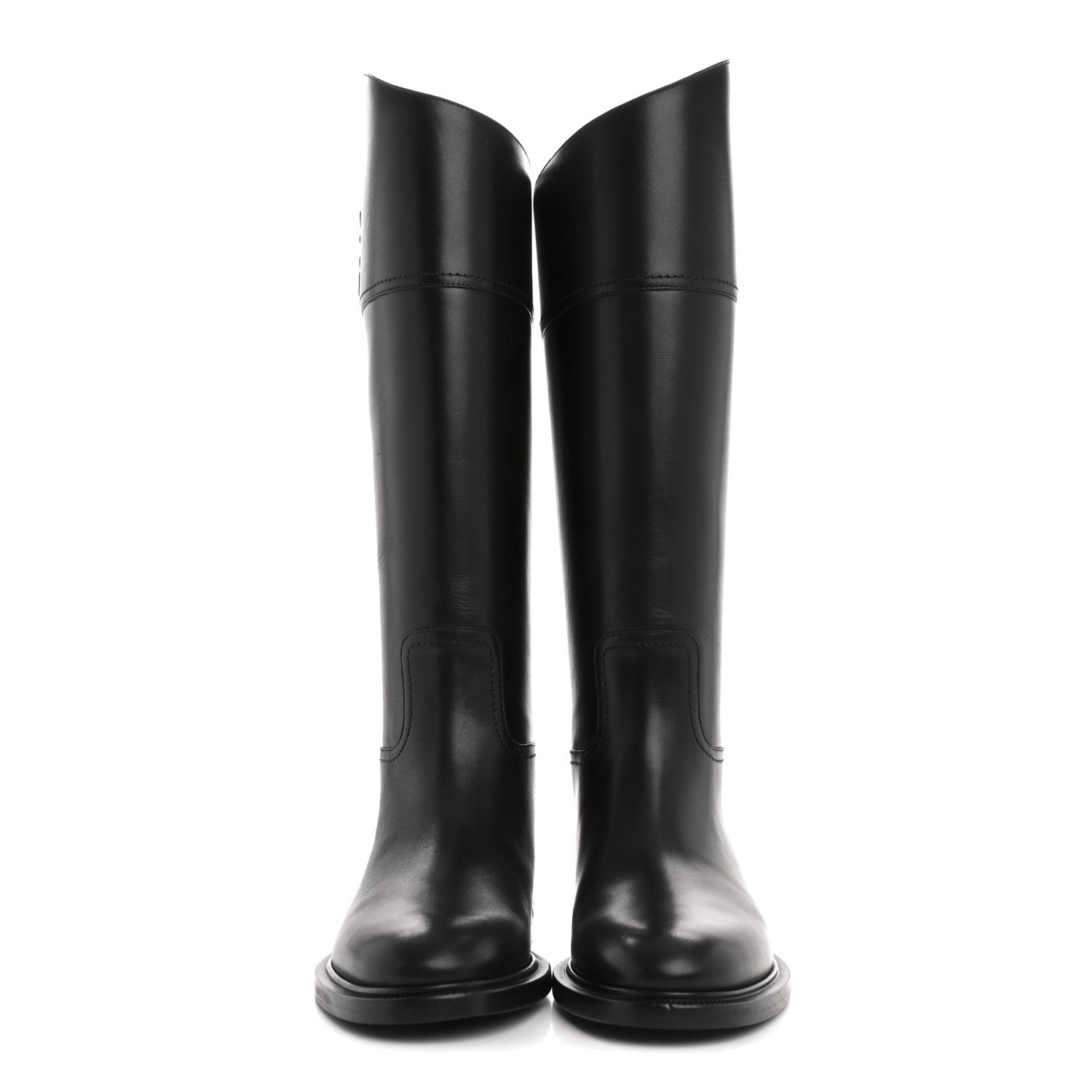 FENDI VITELLO KARLIGRAPHY EMBOSSED TALL RIDING BOOT BLACK