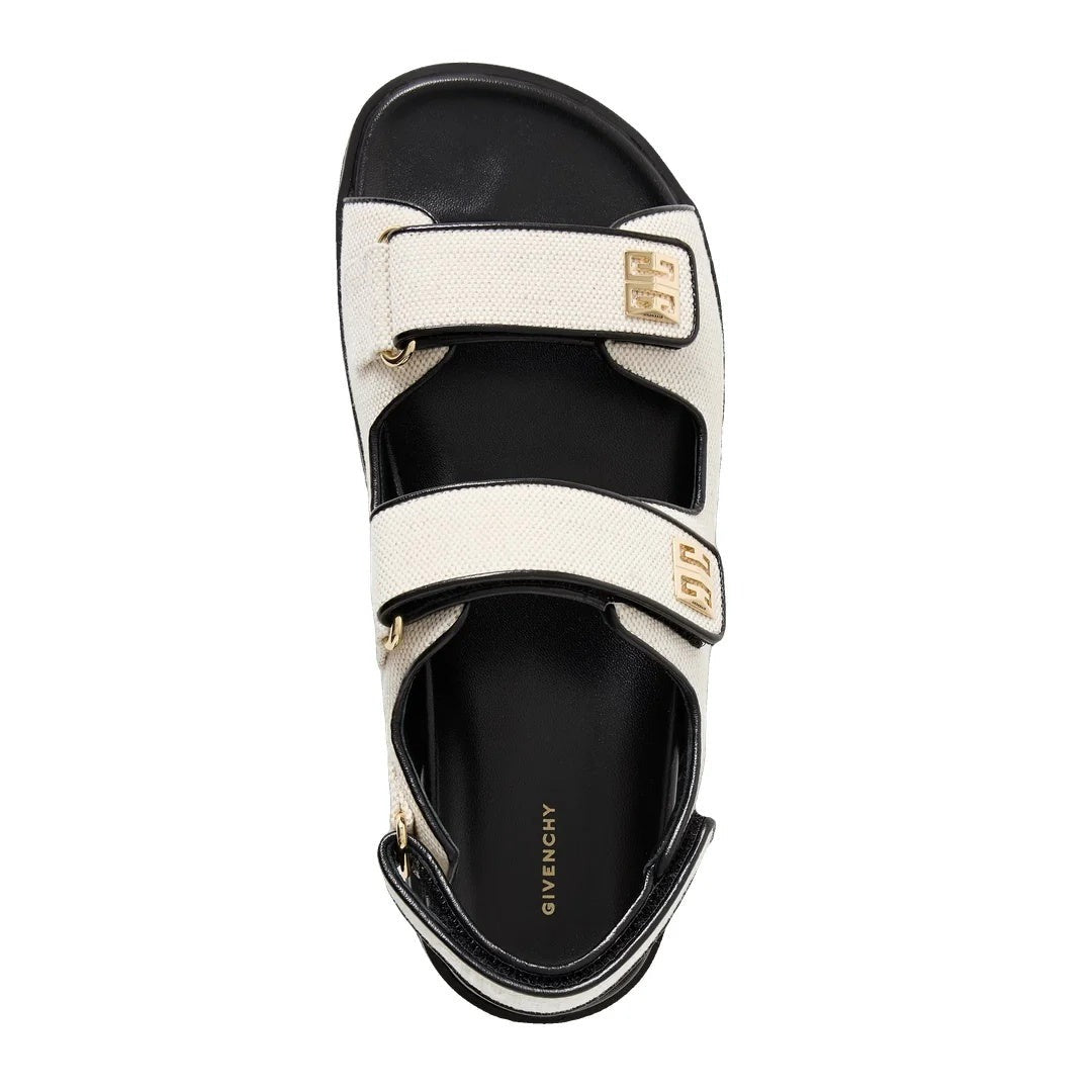 Givenchy Coated Canvas Logo 4G Embossed Flat Sandal - Cream/Black