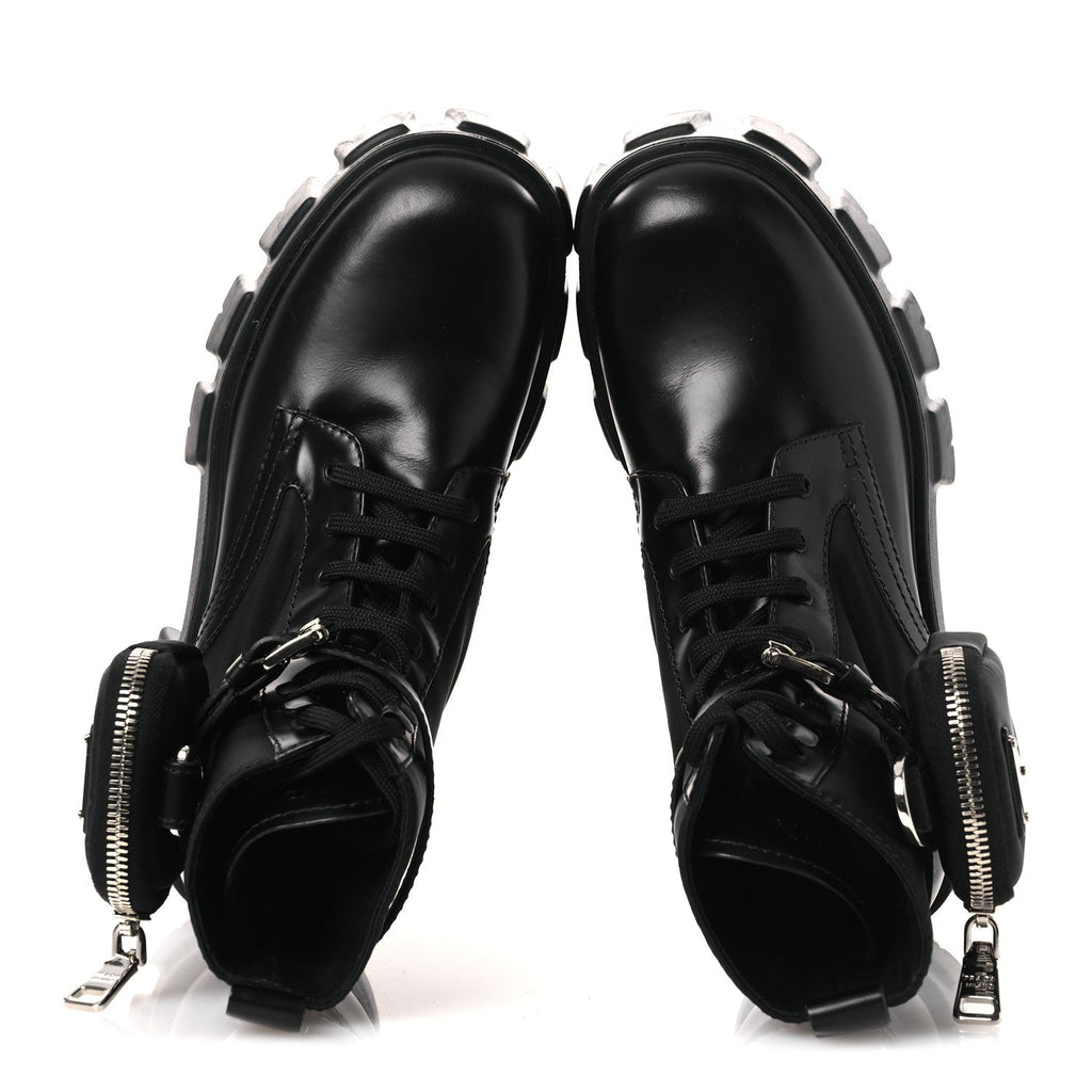PRADA MONOLITH NYLON POUCH POCKET BOOTS BLACK
