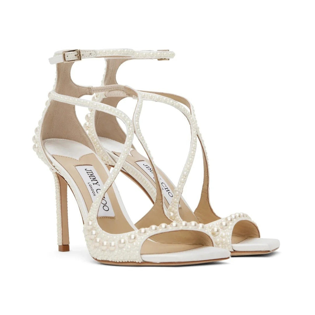 Jimmy Choo Azia 95 Suede Heeled Sandals - White (with pearls)