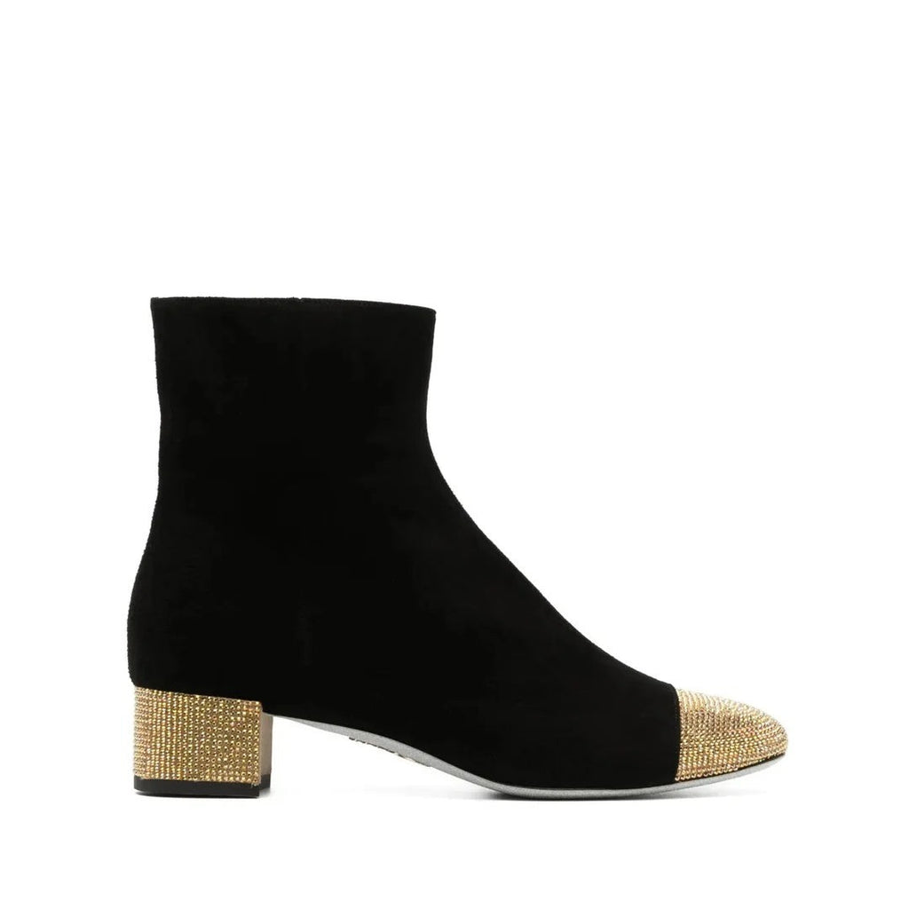 René Caovilla 45mm Rhinestone Suede Boot - Gold